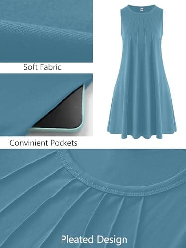 KORSIS Tank Dress for Women Elegant T-Shirt Summer Sleeveless Dresses Swing A Line Vacation Beach Sundress with Pockets Yellow L - Thumbnail 6