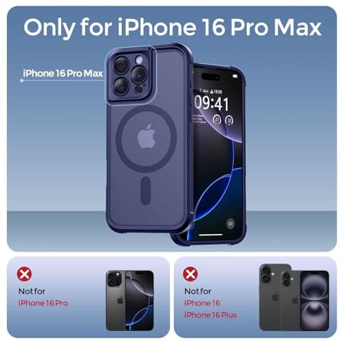 Thomo Magnetic for iPhone 16 Pro Max Case, [Full Camera Protection] [Compatible with Magsafe] Military-Grade Shockproof, Anti-Fingerprint Translucent Matte Phone Case,Deep Blue - Thumbnail 2