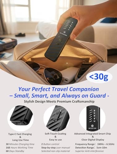 Hidden Camera Detectors, Anti Spy Bug Camera Finder & GPS Tracker Detector, Anti-Theft Alarm, 6-Level Sensitivity, 168H Battery, Privacy Pen Hidden Device Detector for Travel, Hotel, Home, Car, Office - Thumbnail 6