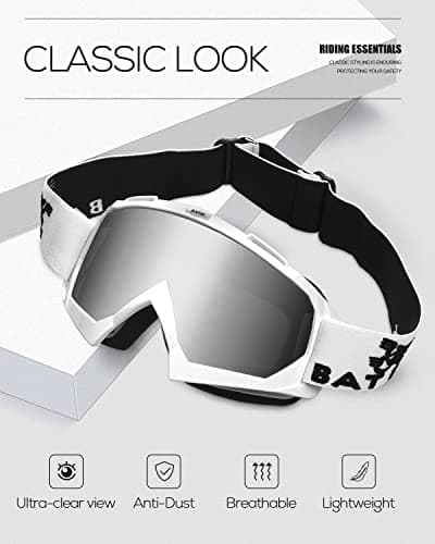 BATFOX Dirt Bike ATV Goggles Motorcycle Gear Riding Motocross Dirtbike 4-Wheeler MX DH Accessories Goggles Glasses for Men Women Youth UV400 Protection Dust-proof Anti-Slip Strap - Thumbnail 2