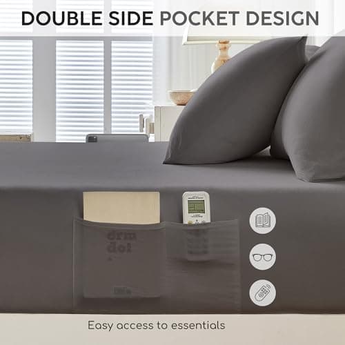 Tokokimo Queen Sheet Set 4 Piece, Super Soft Washed Cotton-Linen Feel Microfiber, 16" Deep Pocket Fitted Sheet, 1 Flat Sheet, 2 Pillowcases, Breathable Bed Sheets, Grey - Thumbnail 5