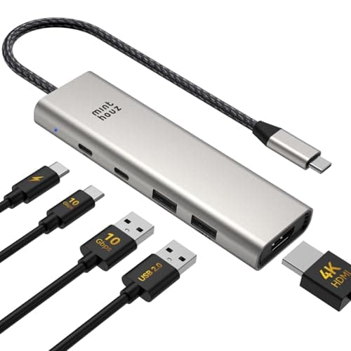 Minthouz USB C Hub,5-in-1 USB Hubs with 4K @60hz Display with 125W PD/10Gpbs USB-A Data Ports/USB C Dongle,USBC Splitter Multiport Adapter for MacBook Pro/Air,Iaptop USB hub