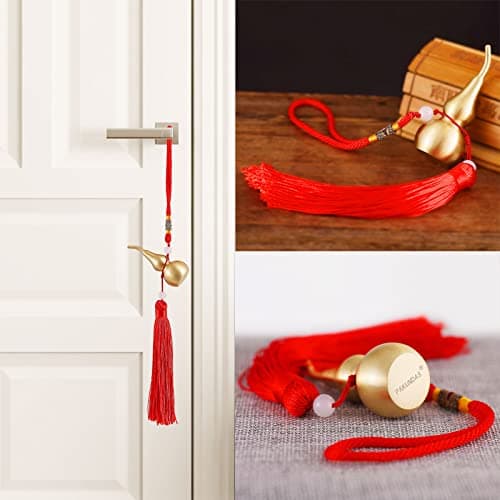 Feng Shui Brass Wu Lou Golden Gourd with Red Luck Strip Treasure Pendant for Bedroom,Car Hanging Ornaments,Fortune Protection,Hu Lu Bring Good Luck Safty Success,2.75inch Tall,Full Brass - Thumbnail 5