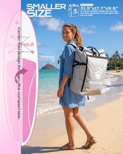 DAKUWAR Inflatable Paddle Board 10'x31.5''x6'' Folding Stand up Paddle Boards with SUP Accessories Valve Adaptor/2 fins/SUP Backpack/Ankle Leash/Repair Kit (Pink and White) - Thumbnail 2