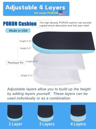 Heel Lift for Leg Length Discrepancy, Heel Pain Relief 【US Made Materials】 Orthopedic Heel Increase Inserts for Plantar Fasciitis, Heel Height Adjustment (2 Pairs (Black), M 8.5-12 / W 10-13) - Thumbnail 5