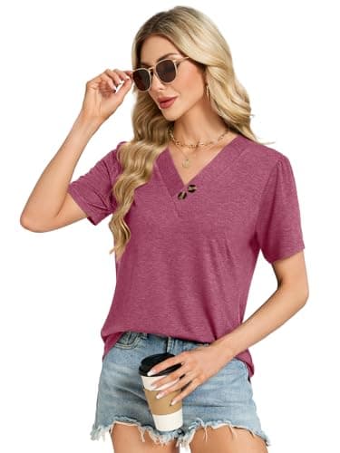 VUTRU Womens Summer Tops and Blouse Cute Short Sleeve Shirts Dressy Business Tunic Loose Fit Work Casual Plus Size Clothes, Dark Purple XL - Thumbnail 4