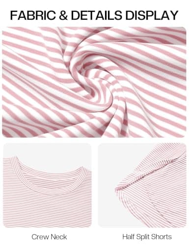 JUSTFASHIONNOW Womens Pajama Sets Long Sleeve Top and Split Shorts Striped Two Piece Lounge Set Cozy Loungewear Crew Neck Sleepwear Soft Pjs Fall Winter Cute Outfits (Pink, Small) - Thumbnail 6