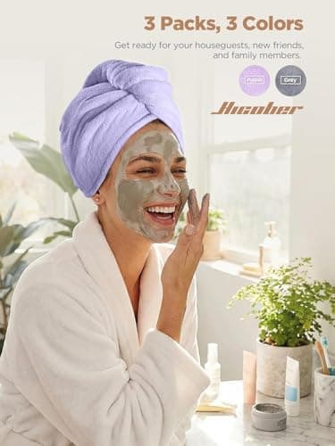 Hicober Microfiber Hair Towel, 2Packs Hair Turbans for Wet Hair, Drying Hair Wrap Towels for Curly Hair Women Anti Frizz (Purple,Grey) - Thumbnail 4