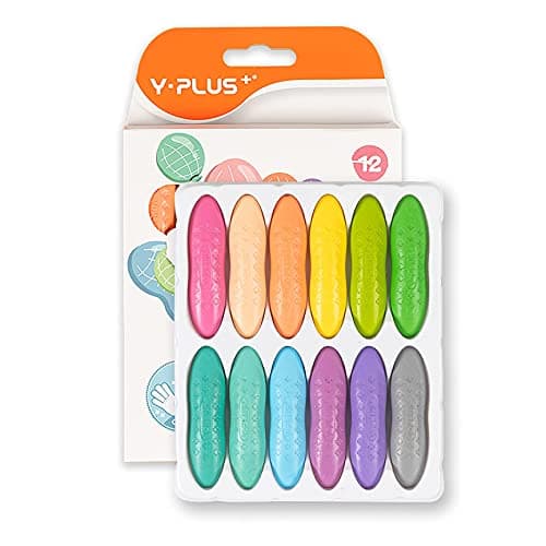 YPLUS Peanut Crayons for Kids, 12 Pastel Colors Washable Toddler Crayon, Non-Toxic Baby Crayons for Ages 2-4, 1-3, 4-8, Coloring Art Supplies