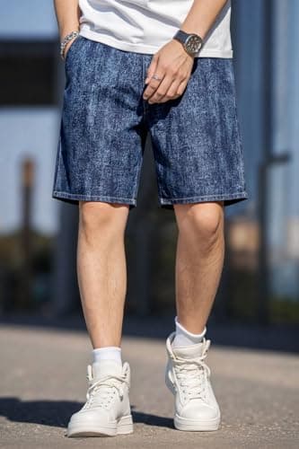 Heyfanee Mens Baggy Jorts Y2k Wide Leg Jean Shorts Men Big and Tall Loose Fit Denim Shorts for Men Streetwear Dark Blue 46 - Thumbnail 2