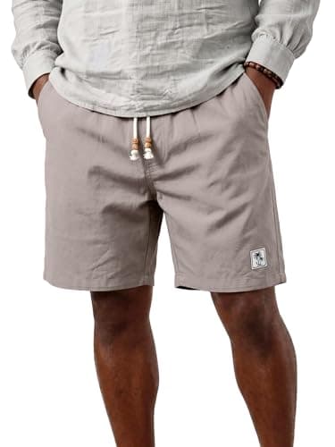 JEMLDL Mens Light Gray Linen Shorts Elastic Waist Drawstring Cotton Linen Casual Summer Beach Wear with Pockets X-Large - Image 1