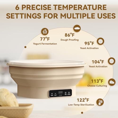 Heating Sourdough Banneton Bread Proofing Basket Kit with Timer & 6 Temp Settings, 2L Foldable Silicone Dough Proofing Box Electric Sourdough Starter Warmer Set for Dough Rising, Baking Supplies - Thumbnail 2