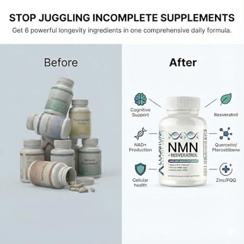 CogniTune NMN Supplement - NMN with Resveratrol, Pterostilbene, Quercetin, Zinc & PQQ for NAD+ Cellular Energy - Longevity Support for Healthy Aging & Brain Function, 1115mg - Thumbnail 3
