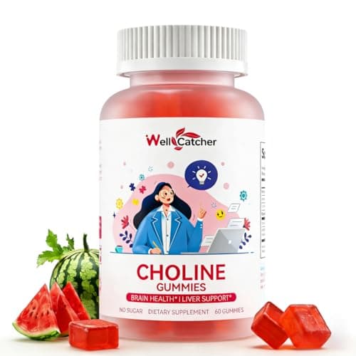 Wellcatcher CDP Choline Supplement Gummies 550 mg: Citicoline Brain Supplement for Memory Focus Liver Health with DHA B12, High Potency Sugar Free Vegan Non GMO Watermelon Flavor 30 Days - Image 1