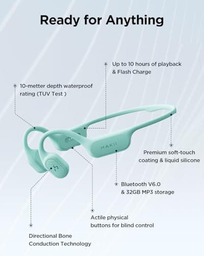 HAKII Sole Bone Conduction Headphones, Open-Ear Bluetooth & MP3 Wireless Sport Headphones for Running & Workout, IP68 Swimming Headphones, 32GB, Long 10H Playtime - Thumbnail 4