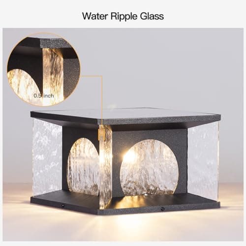 MVBT Large Solar Post Lights Outdoor, 11.8" Glass Column Lights Outside, Post Lights Solar Powered, Modern Pillar Light Waterproof, Dusk to Dawn Lantern Column Lamp for Patio Gate Driveway Pathway - Thumbnail 2