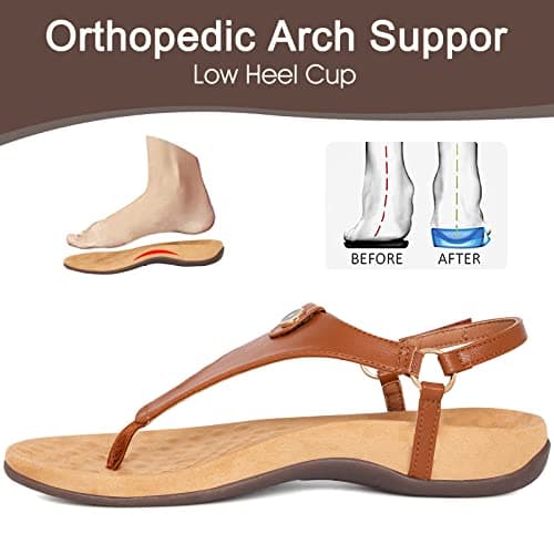 Athlefit Women's Comfortable Orthopedic Sandals Thong Dressy T-Strap Orthotic Casual Summer Arch Support Brown Sandals size 8.5 - Thumbnail 3