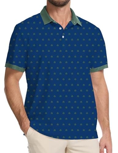 Actflare St Patricks Day Shirt Men Golf Shirts Dry Fit Moisture Wicking Short Sleeve Performance Print Polo Green Collar Green Collar,L - Image 1