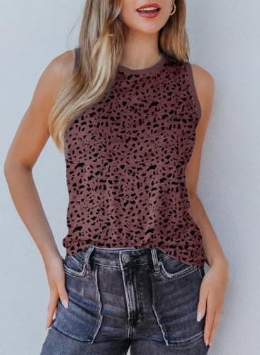 Dokotoo Plus Size Womens Tops Crewneck Sleeveless Shirts Summer Blouses Fashion Tank Top for Women Casual Leopard Print Slim Fit T-Shirts Red XX-Large - Thumbnail 5