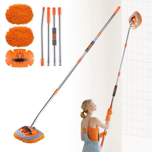Wall Cleaner Mop with 68” Long Handle,15°Labor-Saving Elbow,Multi-Surface Duster for Painted Walls,Floor,Baseboard & Windows, Includes 2 Replaceable Microfiber Chenille Pads - Image 1