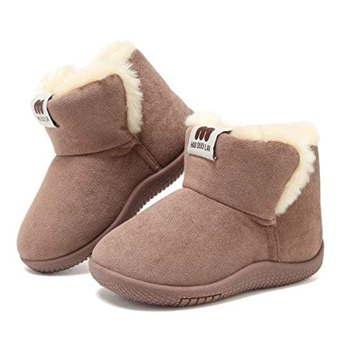 KEESKY Snow Boots for Baby Boys Toddler Size 6 Chestnut Suede Fur Lined Winter Warm Kids Footwear Shoes