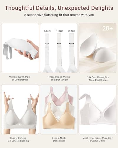 As Fairy Wireless Push Up Bras for Women Deep V Seamless Bra with Support No Underwire Plunge Bralette(White 34C) - Thumbnail 6