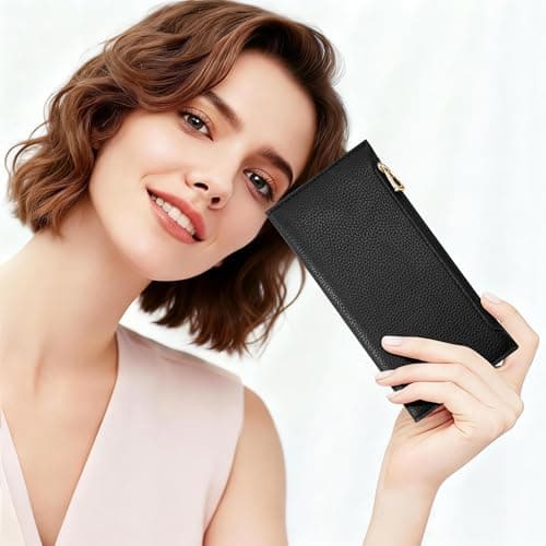 Tipmile Slim Wallet for Women, RFID Blocking Credit Card Holder, Ladies Bifold Wallet with Zipper, Black - Thumbnail 2