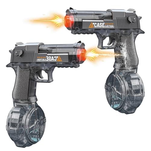 2Pcs Electric Water Gun 28-32 FT Range Automatic Water Gun with Flashing Muzzle Leak-Proof Rechargeable Water Blaster Gift for Kids & Adults for Outdoor Summer Pool Beach