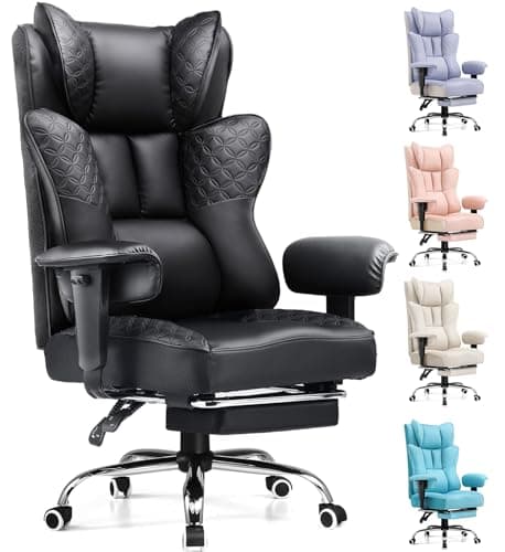 GTPLAYER Big and Tall Office Chair Wide Ergonomic Gaming Chair with Deluxe Embossing Designed Leather with Foot Rest,150°Reclining Adjustable Soft Armrests Pocket Spring Back Support and Pillow - Image 1