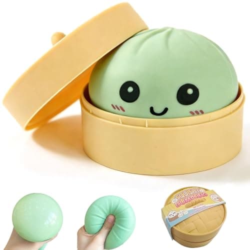 Dumpling Squishy Stress Ball, JHSRVER Mystery Dumpling Squishies, Dumplings Stretchy Desk Toy, Handmade Squeeze Toys, Bun Dough Sensory Fidget Toy with a Steame (Light Green) - Image 1