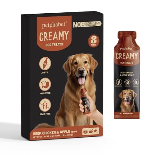 PETPHABET Lickable Squeeze Treats for Dogs, Creamy Puree Dog Food Meal Topper, Puppy Pouch Treats for Training and Enrichment, Healthy Beef Chicken & Apple Recipe (11.2 oz / 8 Pack) - Image 1