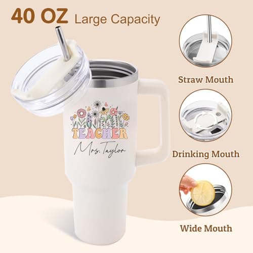 Elemtansy Teacher Appreciation Gifts Personalized Tumbler with Name Custom 40 oz Tumbler with Handle Customized Thank You Teacher Gifts from Students Back to School 2026 Graduation Cup Gifts for Women - Thumbnail 4