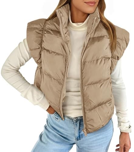 Tankaneo Womens Cropped Puffer Vest Cap Sleeve Zip Up Puffy Qulited Jacket Stand Collar Padded Gilet Coat Winter Outerwear - Image 1