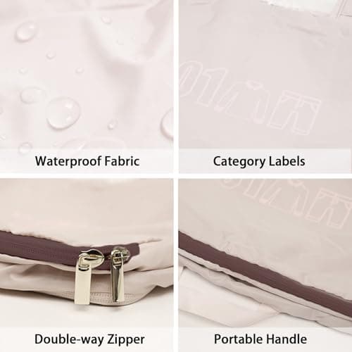 6 Set Compression Packing Cubes for Travel, Gifts for Women Mom, Anti-Tearing Suitcase Organizer for Luggage with Shoe & Hanging Toiletry Bag, Vacation Essentials & Accessories for Cruise Ship, Khaki - Thumbnail 6