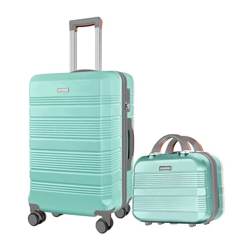 GigabitBest 2-Piece Carry On Luggage Set, 14-Inch Makeup Case & 20-Inch Suitcase, PC+ABS Hardshell, TSA Lock, Detachable 360° Spinner Wheels, Lightweight Travel Suitcase for Short Trips(Green) - Image 1