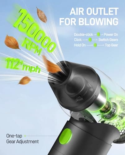 YOFIGO Compressed Air Duster - 150000RPM Electric Air Duster, 3-Speed Adjustable PC Cleaner, 4400mAh Rechargeable Cordless Air Blower, Alternative to Canned Air for Keyboard, Electronics, Camera - Thumbnail 3