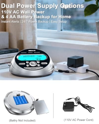 Emgykit MD319 NOAA Weather Alert Radio with S.A.M.E Localized Programming, 23 County Codes & 80+ Emergency Alerts, Battery Backup, Alarm Clock, External Antenna and Warning Light for Home & Emergency - Thumbnail 6