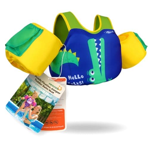 AEOCOO Puddle Float Jumper 20-30-50 Pounds, Toddler Swim Vest for 1-3-5 Years Old, Pool Floats with Swimming Arm Floaties Swim Jacket with Water Wings for Kids Swimmies, Boys, Girls, Niños, Crocodile