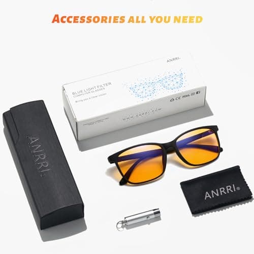 ANRRI Blue Light Glasses for Computer & Gaming - Amber Lenses Reduce Eye Strain Max Protection Sleep Glasses Mens and Women - Thumbnail 6