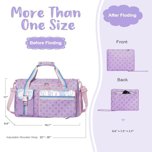 WOOMADA Travel Duffle Bag, Weekend Bag with Wet Pocket & Trolley Sleeve, Gym Dance Bag With Shoe Compartment(Star Purple) - Thumbnail 2