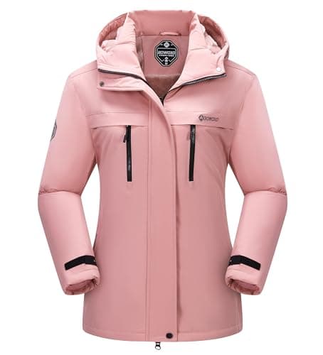 BOWOXO Women's Waterproof Ski Jacket-Windproof Winter Warm Coat with Fleece Lining for Cozy Comfort in Snowy Weather(Pink,XL) - Image 1