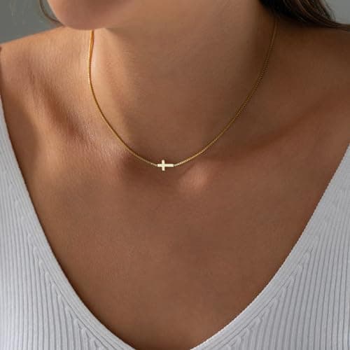 JNZSSWHJJH Gold Cross Necklaces for Women - 18K Gold Plated Cross Necklace Dainty Gold Necklace for Women Trendy Gold Jewelry Easter Basket Essentials Stuffers Christian Religious Christmas Gifts - Thumbnail 4
