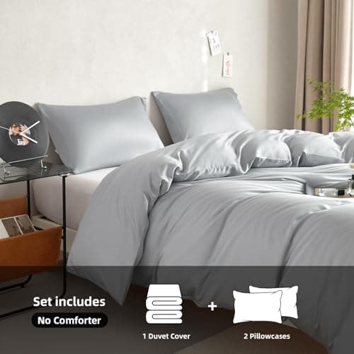 DCSKY King Size Duvet Cover Set 3-Piece - 100% Lyocell Tencel Bedding Set, Silky Smooth & Hypoallergenic, Temperature Regulating for Hot Sleepers (Grey, 104x90 Inches) - Thumbnail 2