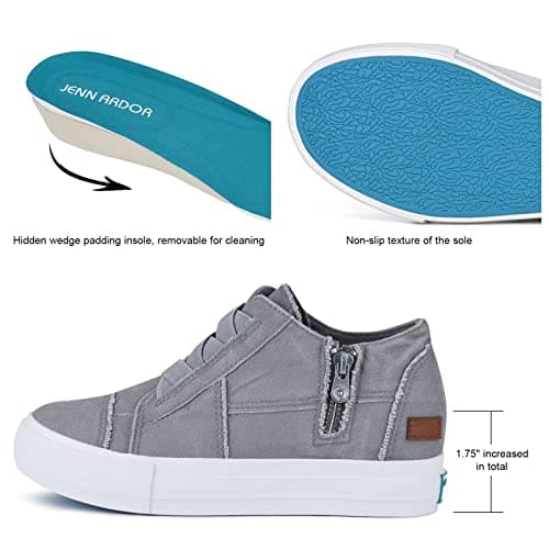 JENN ARDOR Wedge Sneakers for Women Fashion Canvas Shoes Casual Platform Hidden Heel Slip On Sneaker Side Zipper - Thumbnail 4
