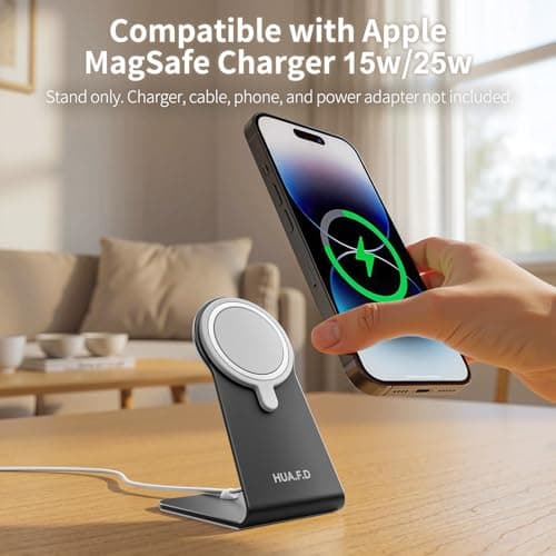 HUAFD Aluminum Stand Compatible with Apple MagSafe Charger 15W /25W, Desktop Charging Dock for iPhone 17/16/15/14/13/12, Portrait and Landscape Viewing, Charger Not Included, Grey - Thumbnail 2