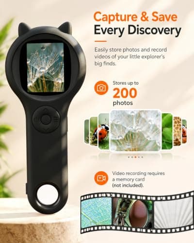 Digital Microscope for Kids School Projects, 500X Portable Microscope with 2" IPS Screen, STEM Science Tool for Kids Age 6-12 (Black) - Thumbnail 4