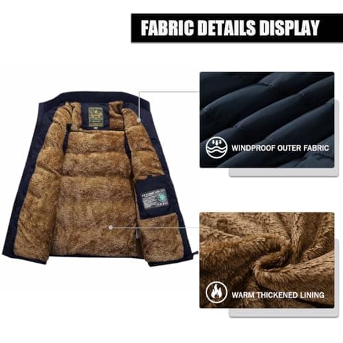 Msmsse Men's Lightweight Fleece Vest Puffer Outerwear Winter Warm Full-Zip Waterproof Sleeveless Jacket with Pockets Dark Blue 2XL - Thumbnail 2