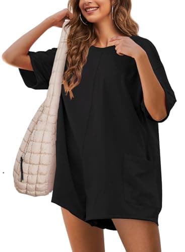 NILOINE Womens Romper Black Summer Casual Oversized Athletic Workout Cute Beach Romper Shorts Jumpsuit Outfits(1-Black,X-Large) - Image 1