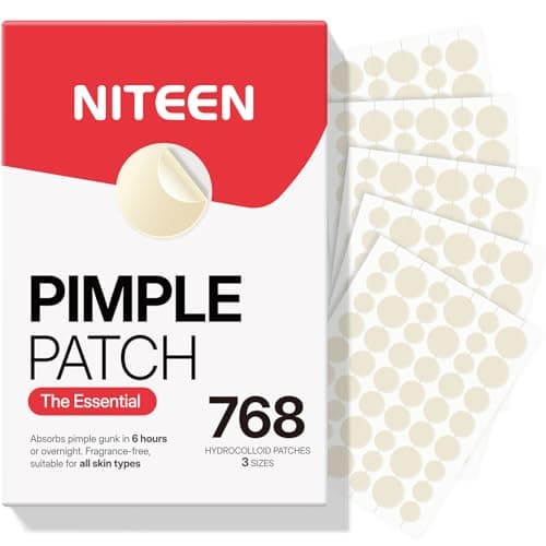 NITEEN 768 Count Pimple Patches for Face, Acne Patches Value Pack 3 Sizes, Hydrocolloid Dots for Covering Zits and Breakouts in 1 Use, Spot Stickers for All Skin Types