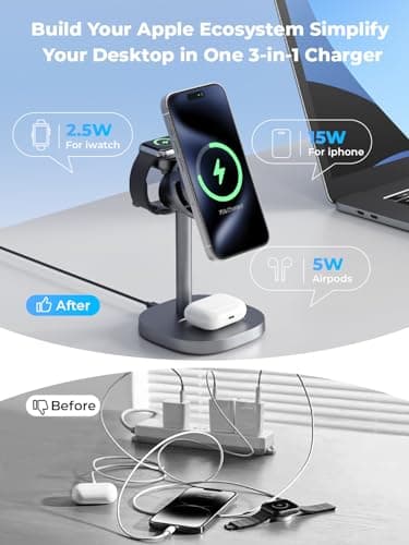 havit Qi2 3 in 1 Wireless Charging Station, 15W Magnetic Charger with Cooling Fan for iPhone 17/16/15/14/13/12, Apple Watch & AirPods, Adjustable Stand, 45W Adapter Included - Thumbnail 5